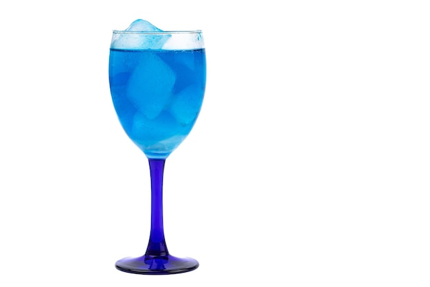 Blue liquor glass on white background.