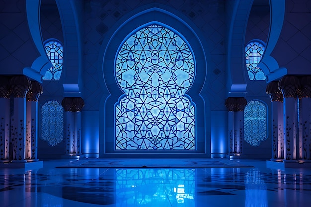 Blue Lit Arabic Window with Lights