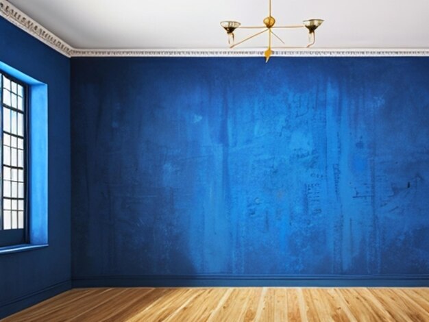 blue livingroom blue wall in empty room ai generated