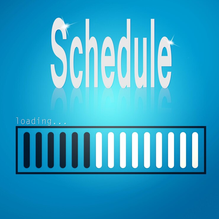 Photo blue loading bar with schedule word