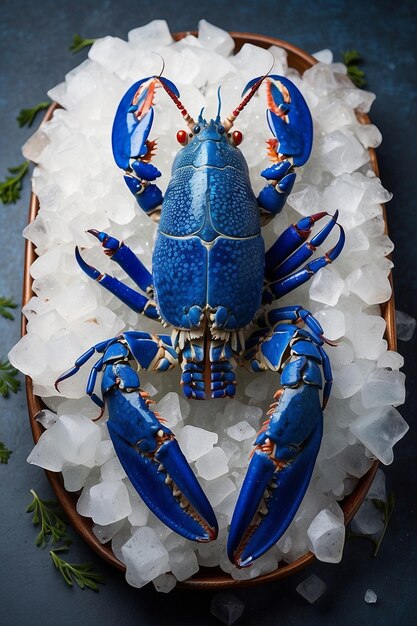 Photo blue lobster on ice