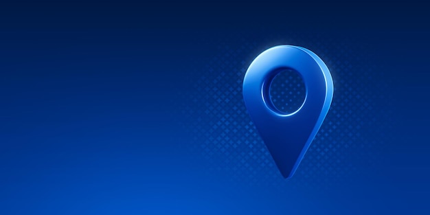 Blue location 3d icon pin on navigation map background with direction marker symbol gps pointer or discovery travel position mark place sign and global technology distance search address navigator