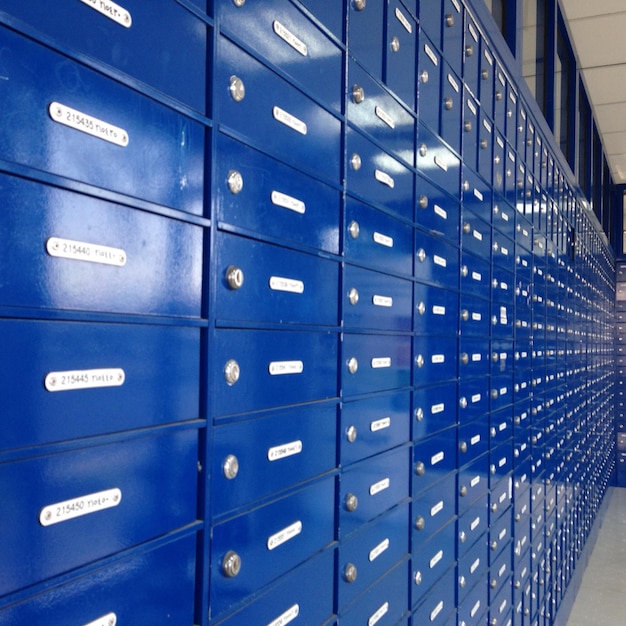 Blue lockers in room