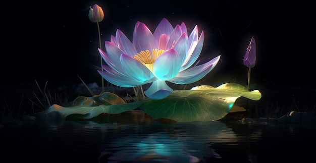 A blue lotus flower in the dark