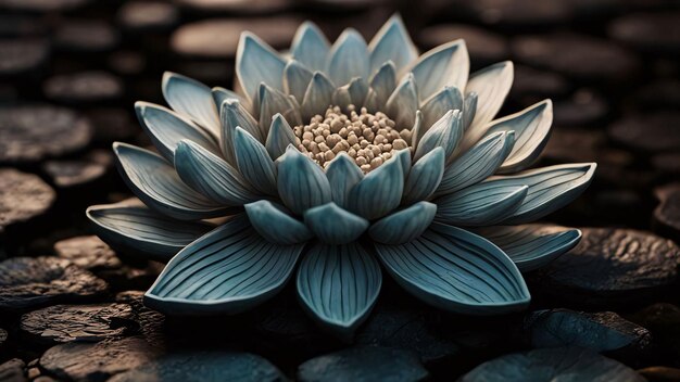 Photo blue lotus flower on the pebble background generative ai