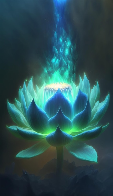 A blue lotus flower with the word lotus on it