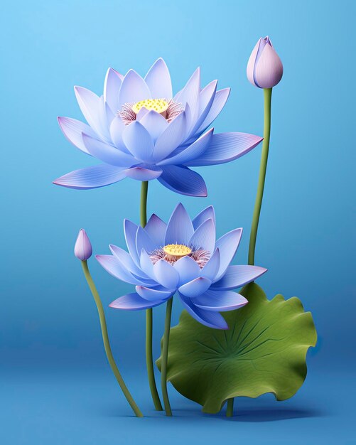 Blue lotus with solid color background realistic 3d 3dmax blender studio lights