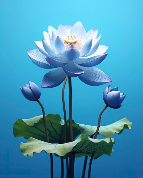 Blue lotus with solid color background realistic 3d 3dmax blender studio lights