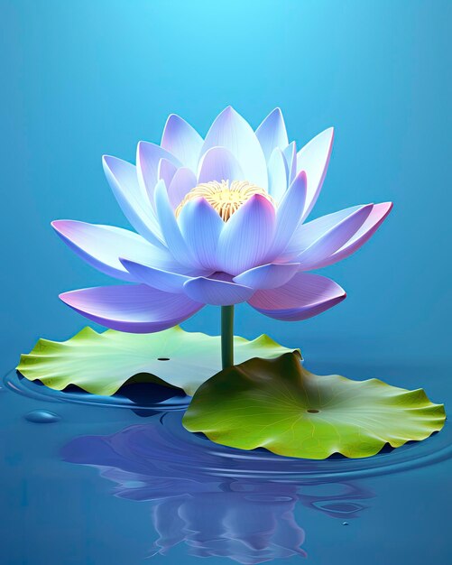 Blue lotus with solid color background realistic 3d 3dmax blender studio lights