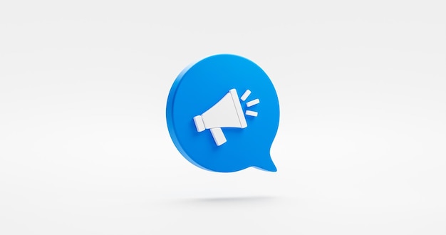 Photo blue loudspeaker 3d icon isolated on white communication equipment background with megaphone sign speech message speaker symbol or audio media sound volume broadcast and shout announcement concept