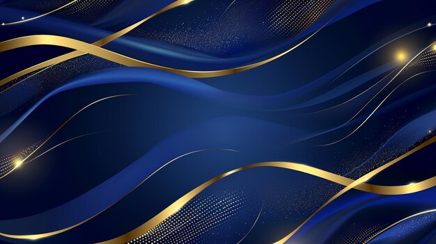 Blue luxury background with golden line decoration and curve light effect Generative Ai