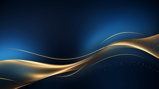 Голубой роскошный фон с декорацией золотой линии и кривым световым эффектом с элементами боке