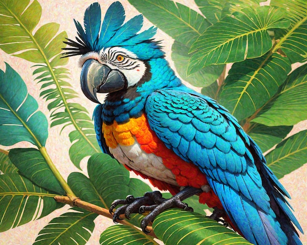 青いコンゴウインコの絵アマゾン ブラジルの鳥