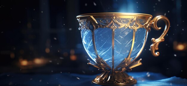 Blue magic cup with golden ornaments fantasy concept Generative AI