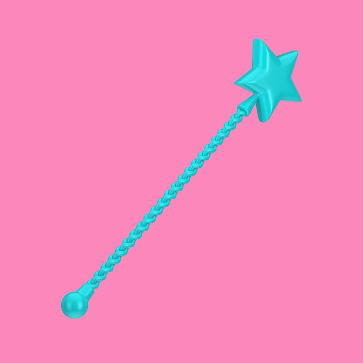 Photo blue magic wand with star on top in duotone style 3d rendering