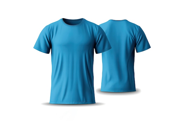 Blue male tshirt realistic mockup set front and back view blank textile print template apparel