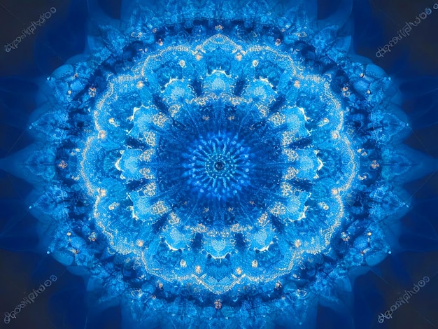 Foto modello di progettazione blue mandala flower center concentric kaleidoscope design