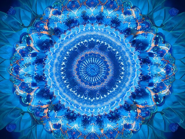 Photo blue mandala flower center concentric kaleidoscope design design pattern