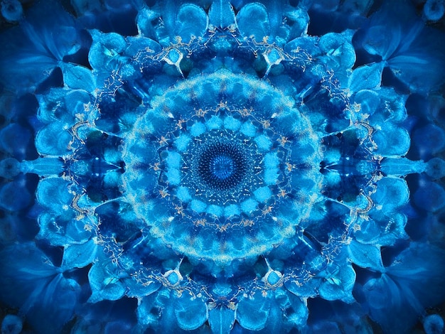 Photo blue mandala flower center concentric kaleidoscope design design pattern