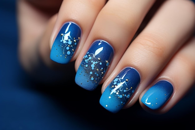 Blue manicures nails Fashion gel art Generate Ai