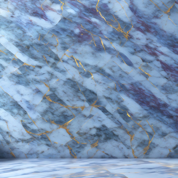 Photo a blue marble wall with gold and white marbles.