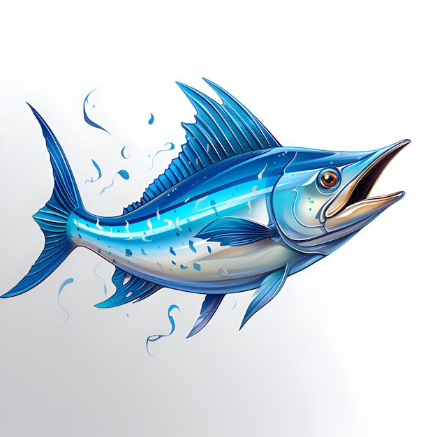 Blue marlin fish on white background Vector illustration of sea animal