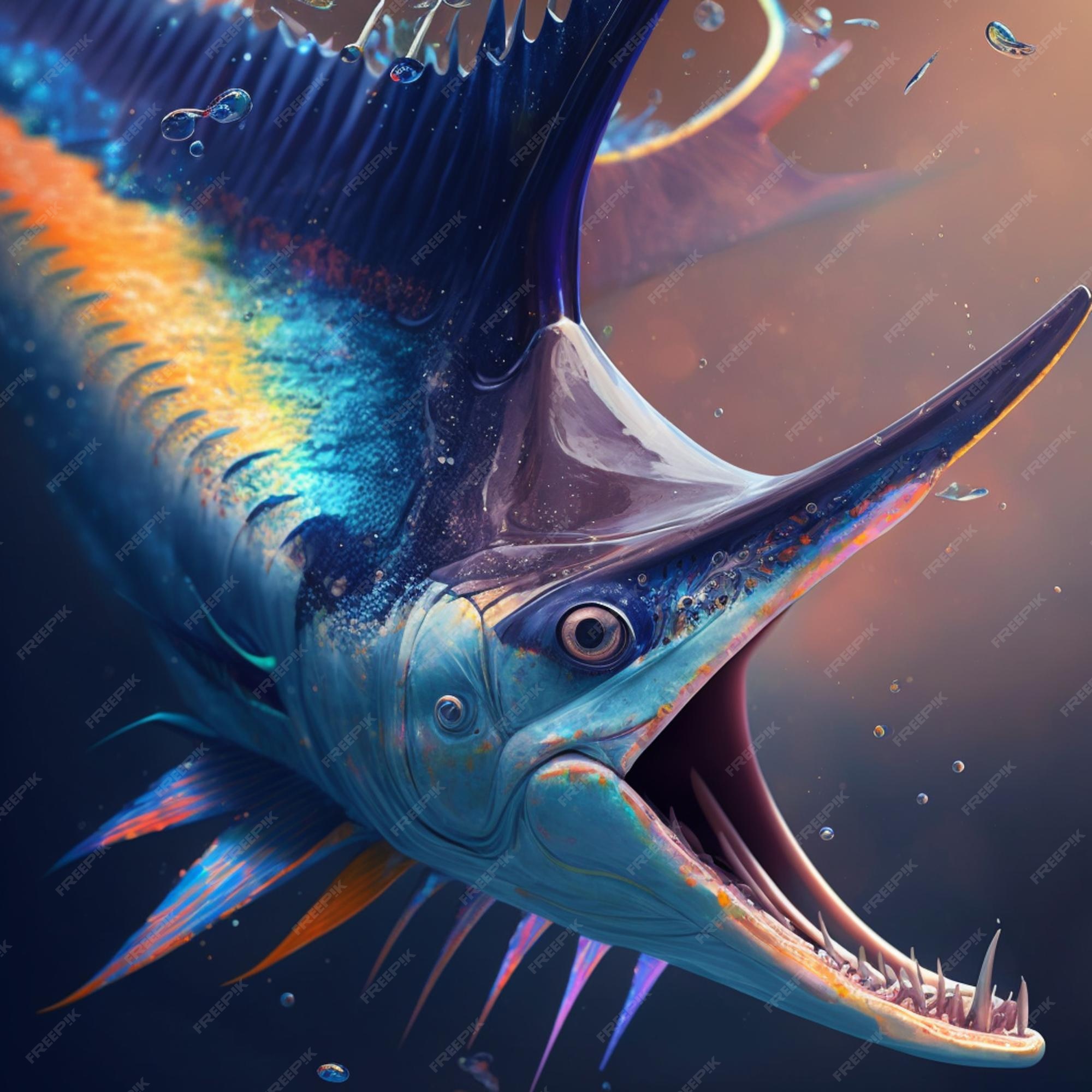 Premium AI Image | A blue marlin fish with a blue marlin on its mouth.