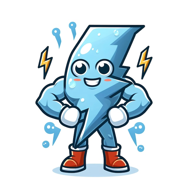 blue mascot thunder cartoon character on white background