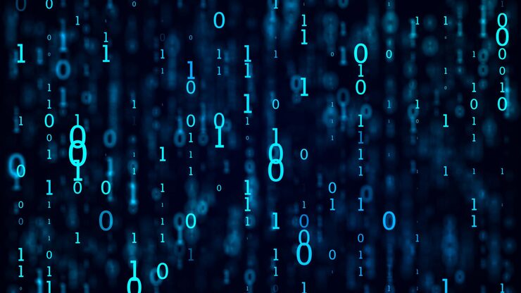 Photo blue matrix background stream of binary code falling numbers on dark backdrop digital computer code coding and hacking 3d rendering