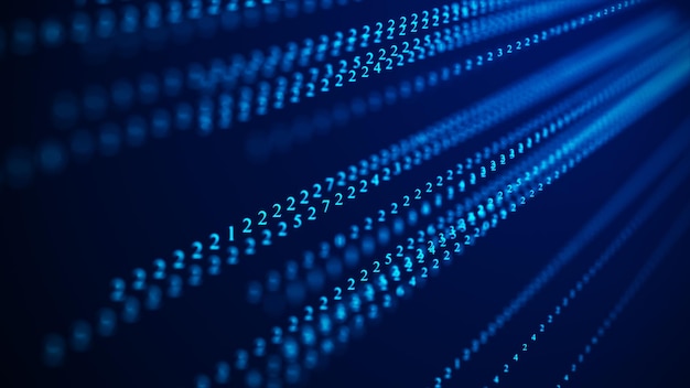 blue matrix background technology stream binary code falling numbers on screen programming coding hacking and encryption 3d rendering