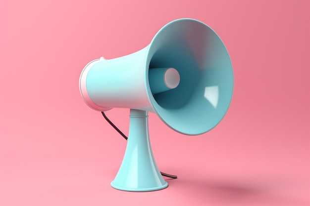 blue megaphone loudspeaker on pink background 3d