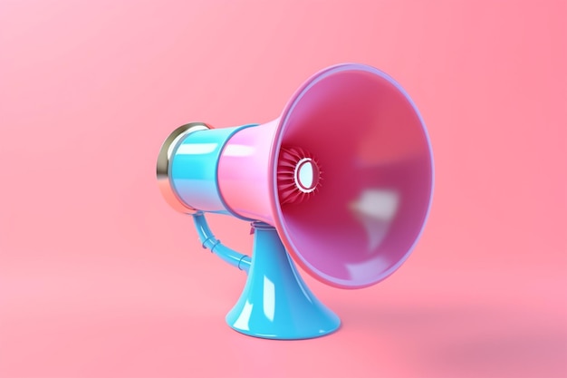 blue megaphone loudspeaker on pink background 3d