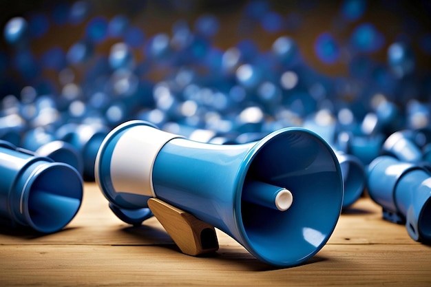 A blue megaphone that stands out in the crowd