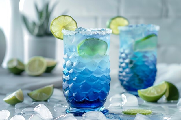 Photo blue mermaid water drinks with lime