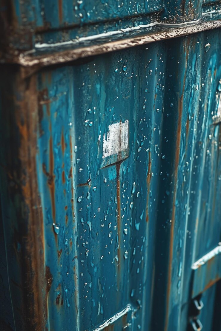 Photo blue metal container close up