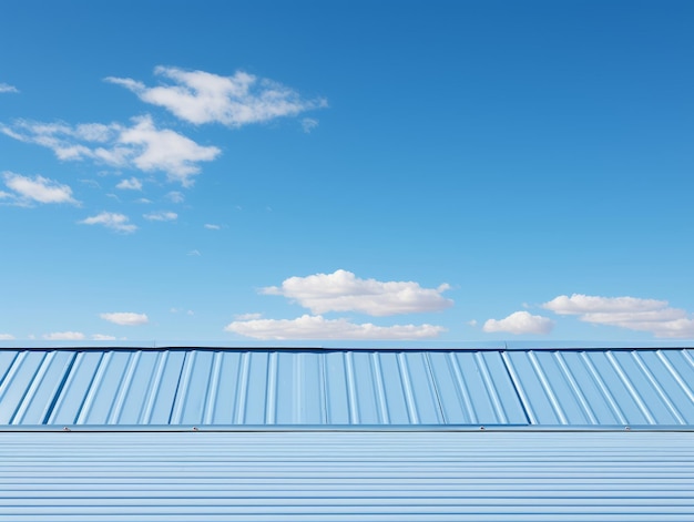 a blue metal roof with a blue sky in the background