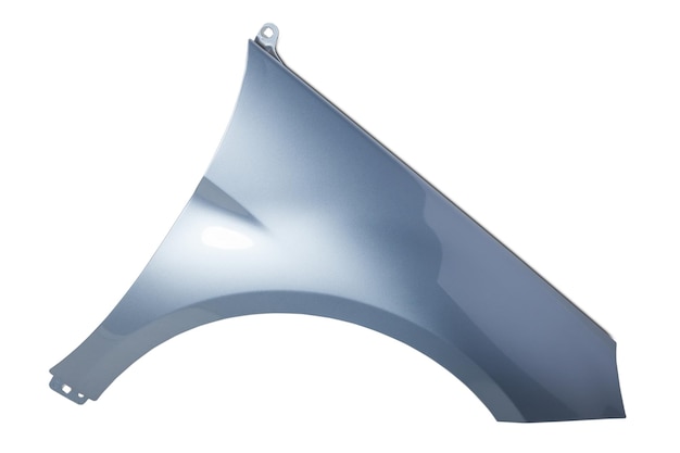 Photo blue metall fender on a white isolated background for sale or replacement in a car service mudguard on autoparsing for repair or a device to protect the body from dirt