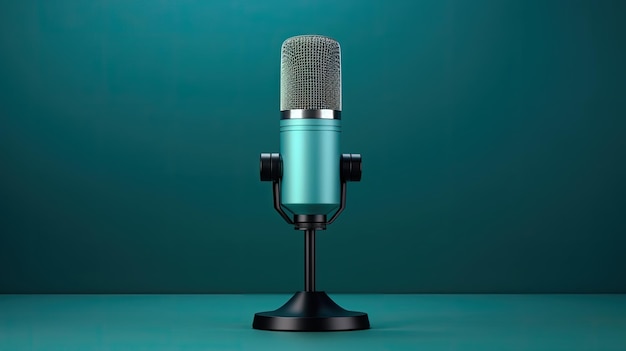 a blue microphone on a stand