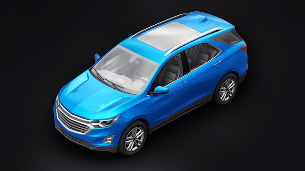 Blue mid-size city SUV for a family on a black background. 3d rendering.