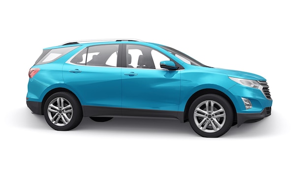 흰색 배경에 가족을 위한 파란색 중형 도시 SUV. 3d 렌더링.