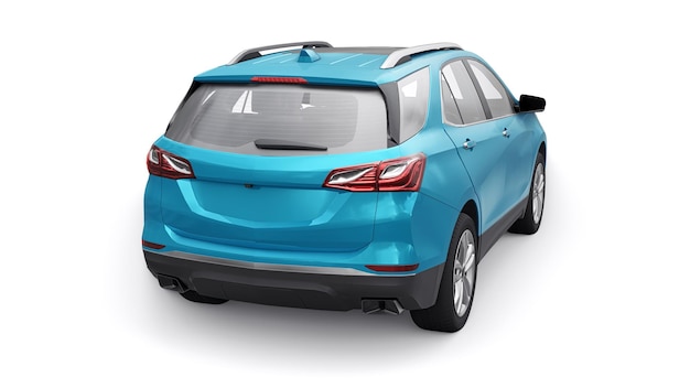 Blue midsize city SUV for a family on a white background 3d rendering