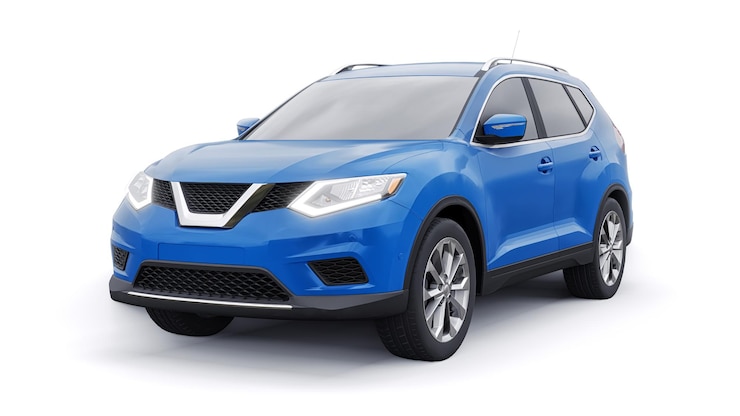 Photo blue midsize family urban suv car on white background 3d illustration