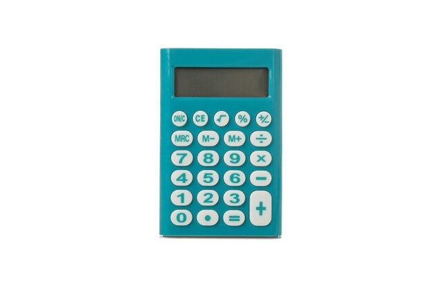 Blue mini calculator isolated