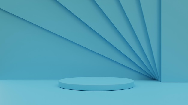 Фото Синий минимальный фон 3d-студио с подиумами для демонстрации и презентации продуктов