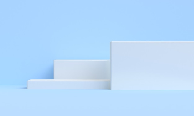 ブルーミニマルスタイルの3Dレンダリングモックアップ背景、製品を表示するための空白の棚スタンド。