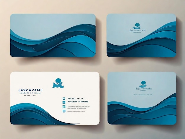 Photo blue minimal wavy business card