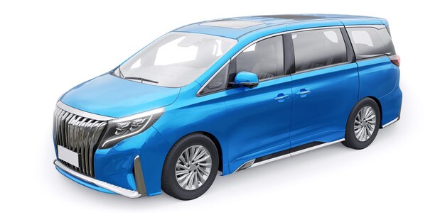 Blue Minivan family city car Premium Business Car 3D illustration