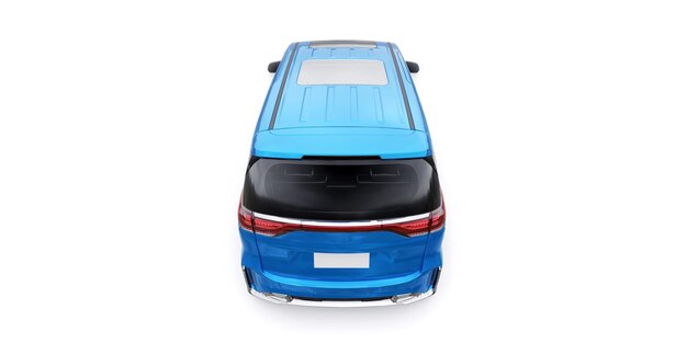 Семейный городской автомобиль Blue Minivan. Премиальный бизнес-автомобиль. 3D иллюстрация.