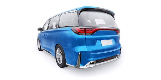 Семейный городской автомобиль Blue Minivan. Премиальный бизнес-автомобиль. 3D иллюстрация.
