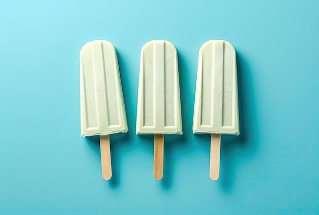 Blue mint ice cream popsicles on blue background